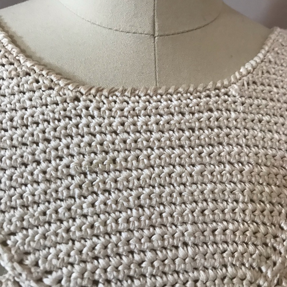 Oscar de la Renta Ivory/Black/Brown Crochet Top M - Picture 2 of 7